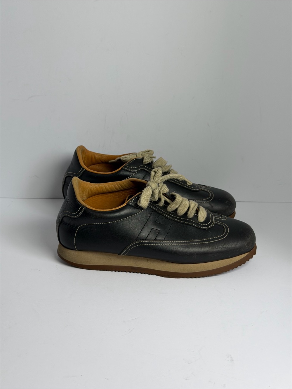 Hermes Quick H Logo Brown Leather Sneakers Size 37